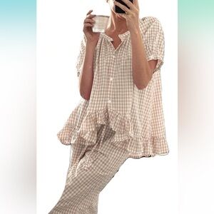 Amazon pajama set tan gingham